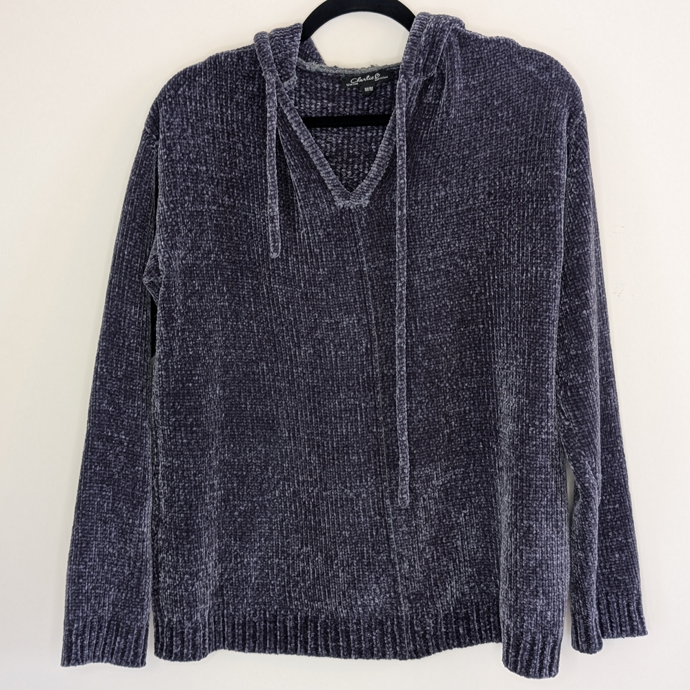CHARLIE B. Gray V-Neck Sweater Cozy and Elegant